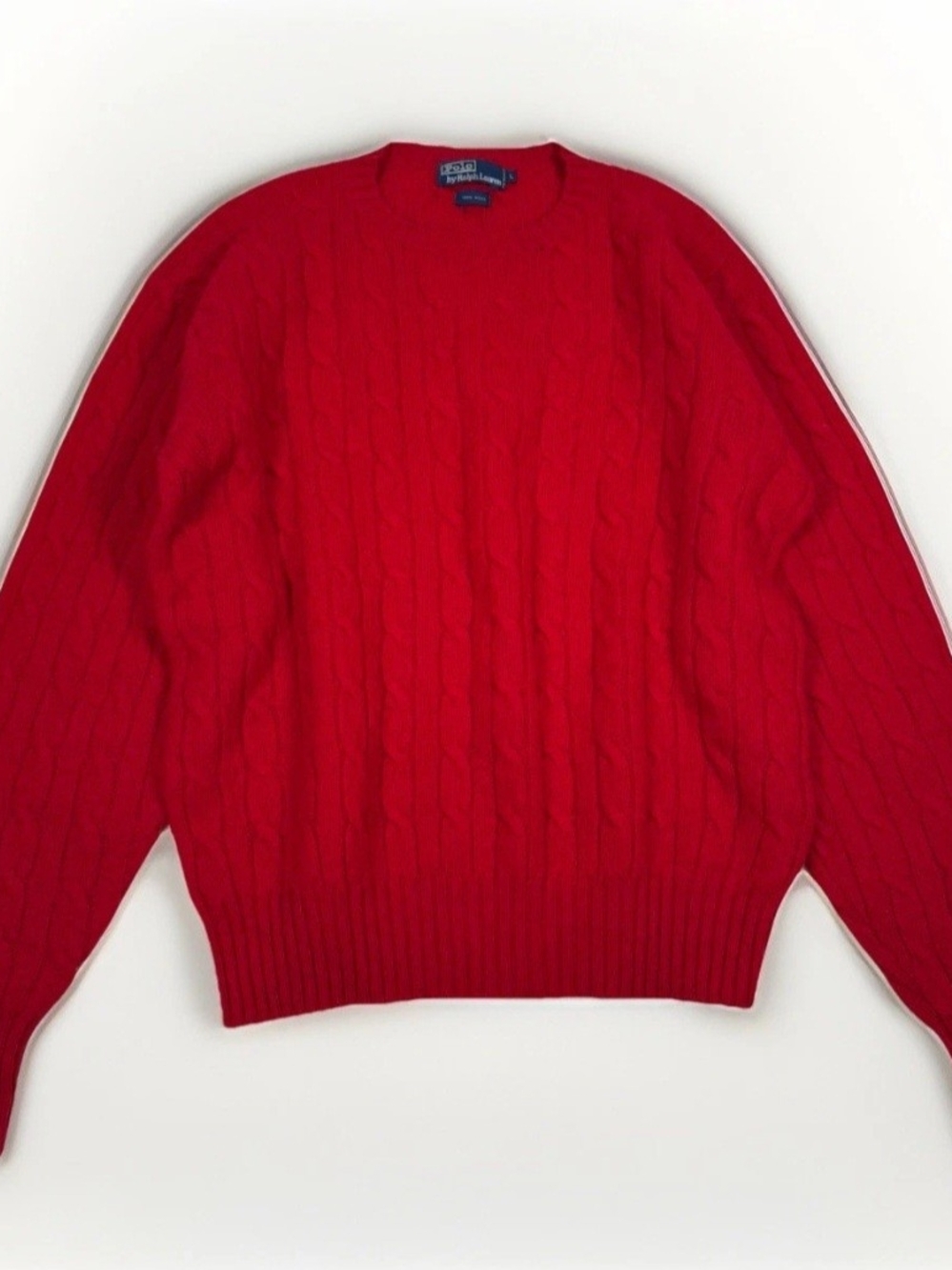 Ralph Lauren Red Cable-Knit Crewneck Sweater 100% Wool